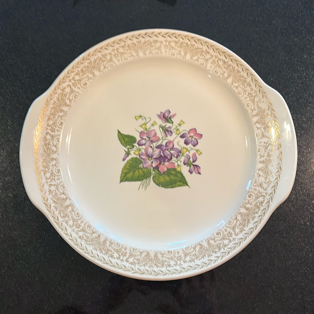 Handled Cake Plate Spring Violet by CUNNINGHAM & PICKETT